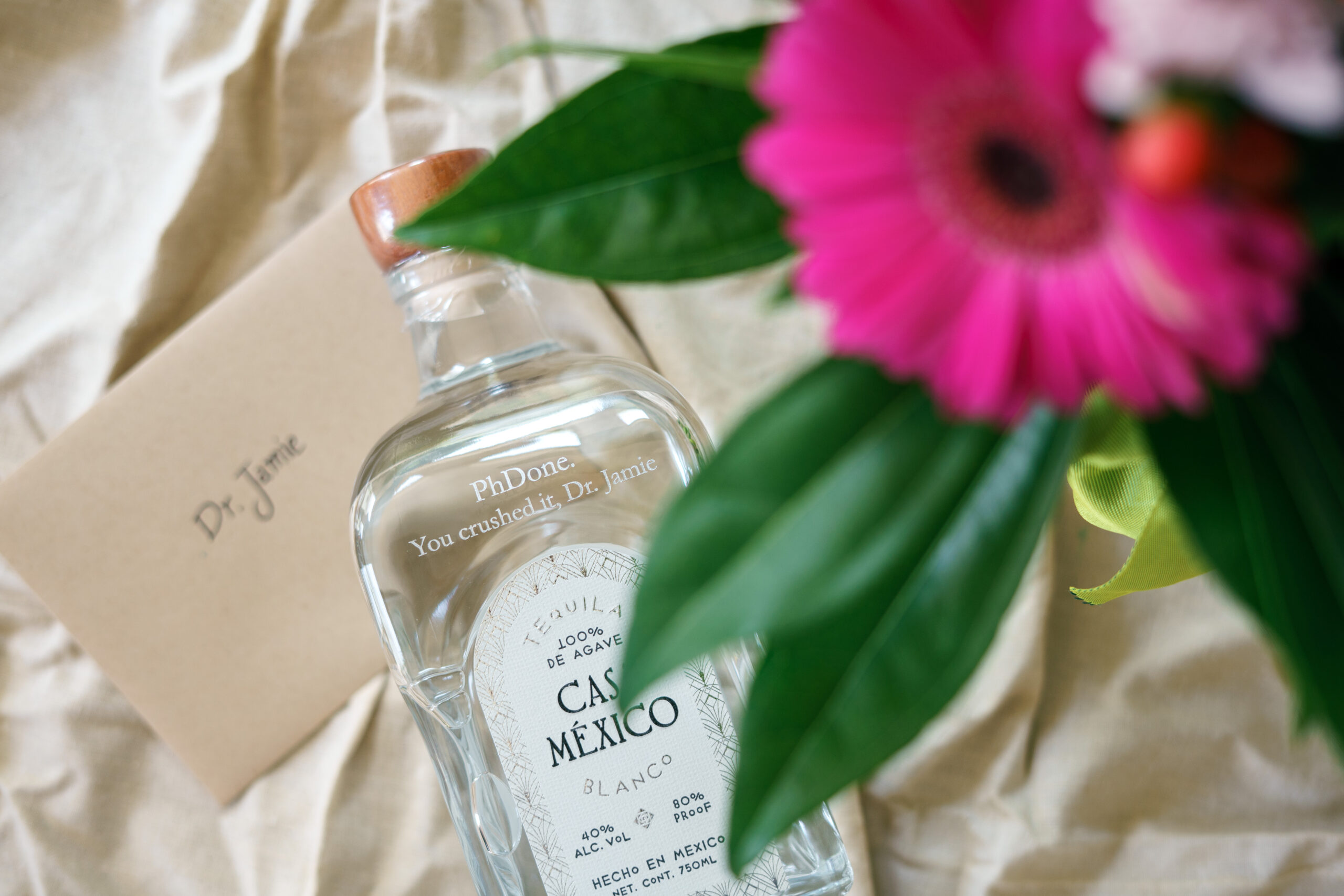 Personal Achievement 2 Line Message Gift Engraving on Casa Mexico Blanco Tequila Bottle