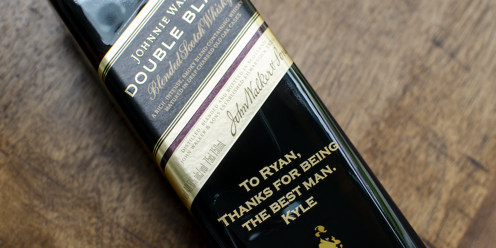 engraved johnnie walker blackEngraved Johnnie Walker Double Black Groomsman Gift 4 Line Message Engraving for Best Man with Gold Fill